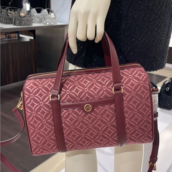 MICHAEL KORS JST TRAVEL MEDIUM DUFFLE SATCHEL SHOULDER CROSSBODY BAG MK OXBLOOD - Picture 3 of 15